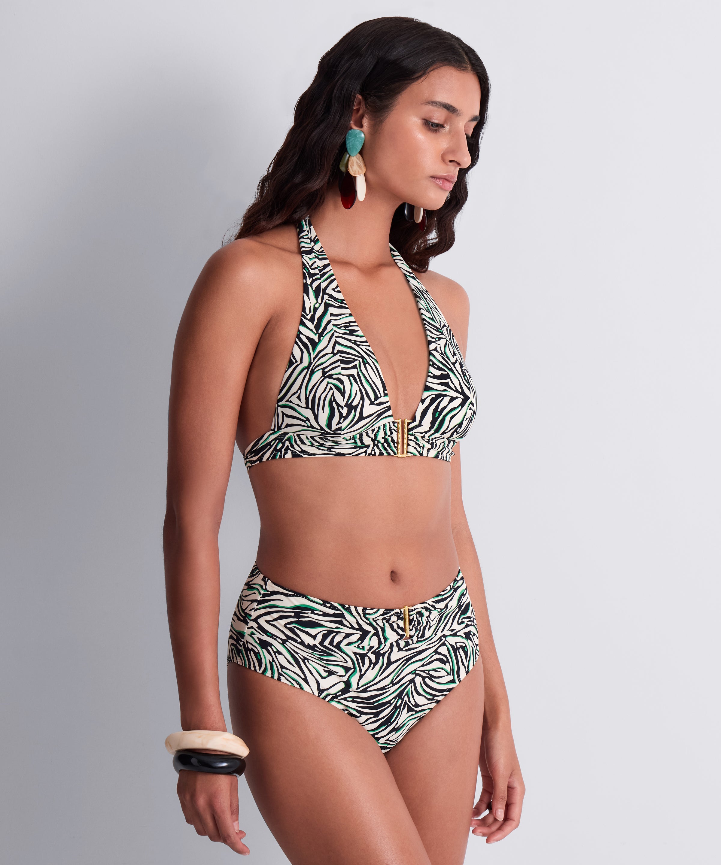Tropical Splash Bas de maillot de bain taille haute Wild Stripes